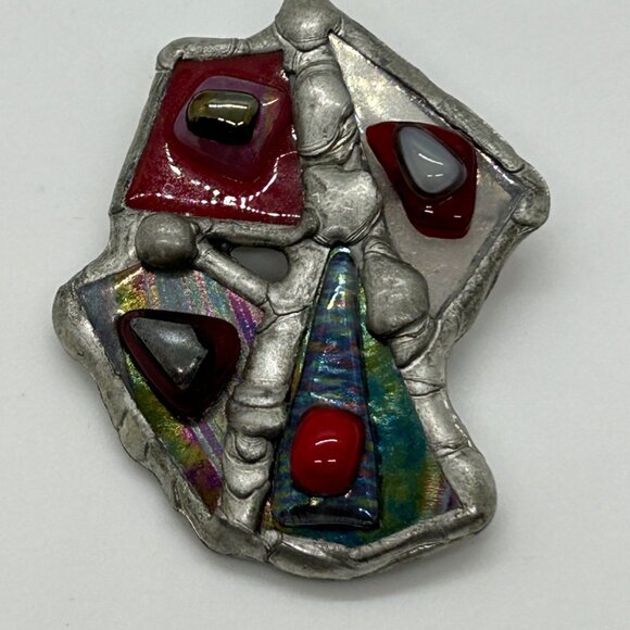 Abstract Modernist Handmade Brooch Stained Glass Brutalist Style Geometric OFAK - Picture 3 of 16